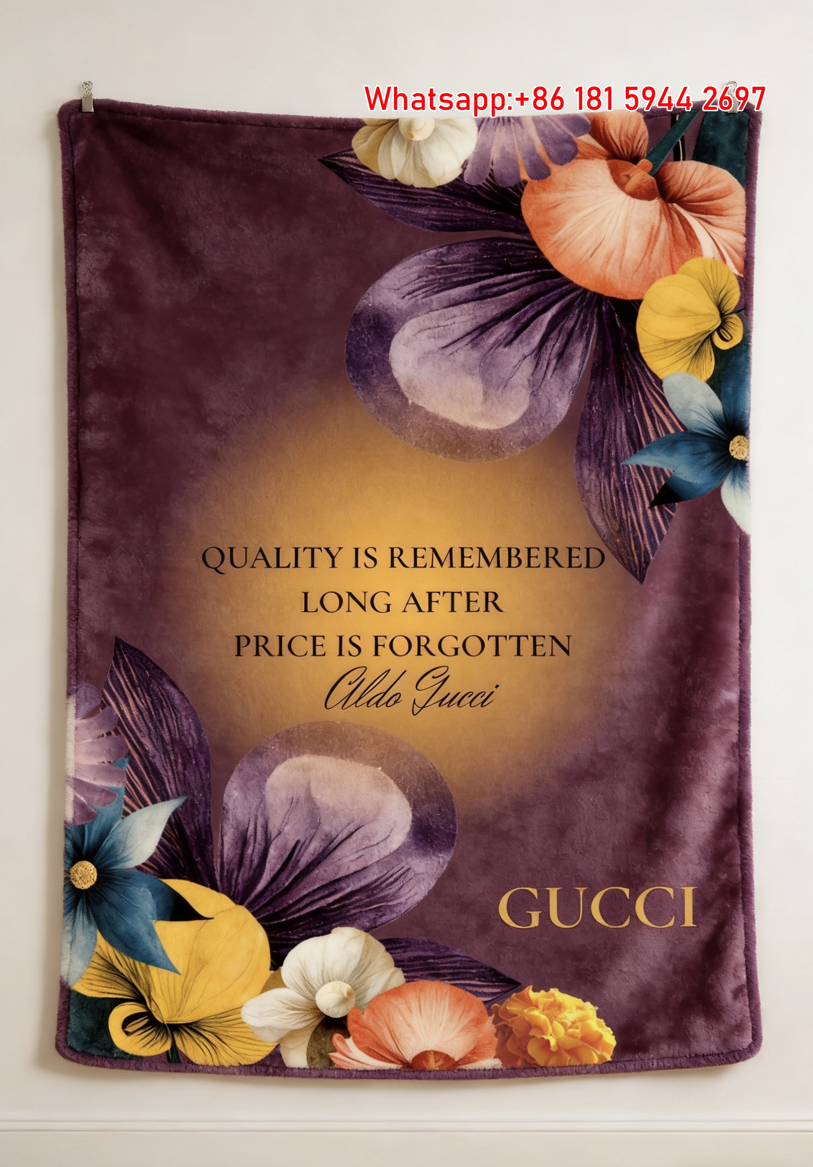 Aldo Gucci Quote Floral Flannel Throw Blanket IMG_4746
